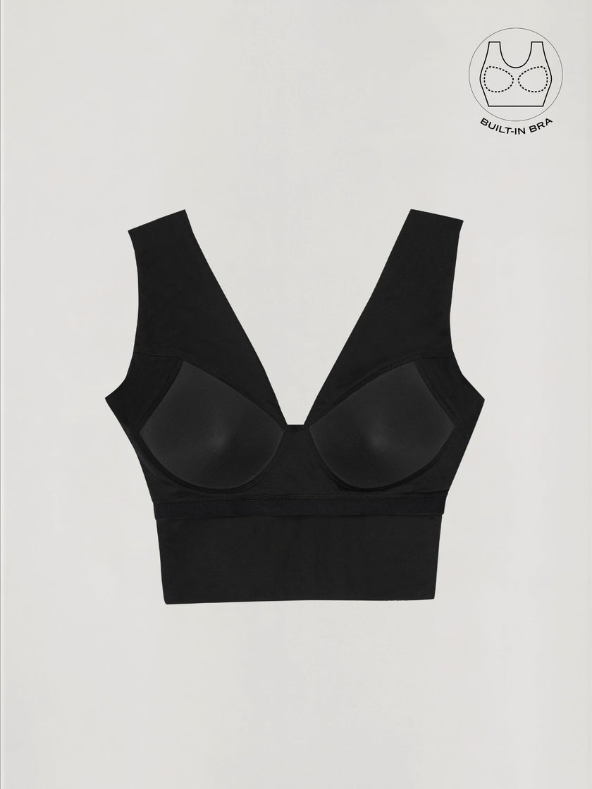 ASTRA BLACK BEADS & SEQUINS CROP TOP WITH INBUILT BRA