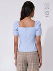 LEONIE ICE BLUE GATHERED SLEEVES BUTTON TOP WITH INBUILT BRA