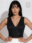 ASTRA BLACK BEADS & SEQUINS CROP TOP WITH INBUILT BRA