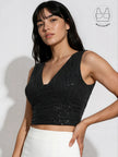 ASTRA BLACK BEADS & SEQUINS CROP TOP WITH INBUILT BRA