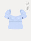 LEONIE ICE BLUE GATHERED SLEEVES BUTTON TOP WITH INBUILT BRA