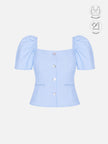 LEONIE ICE BLUE GATHERED SLEEVES BUTTON TOP WITH INBUILT BRA