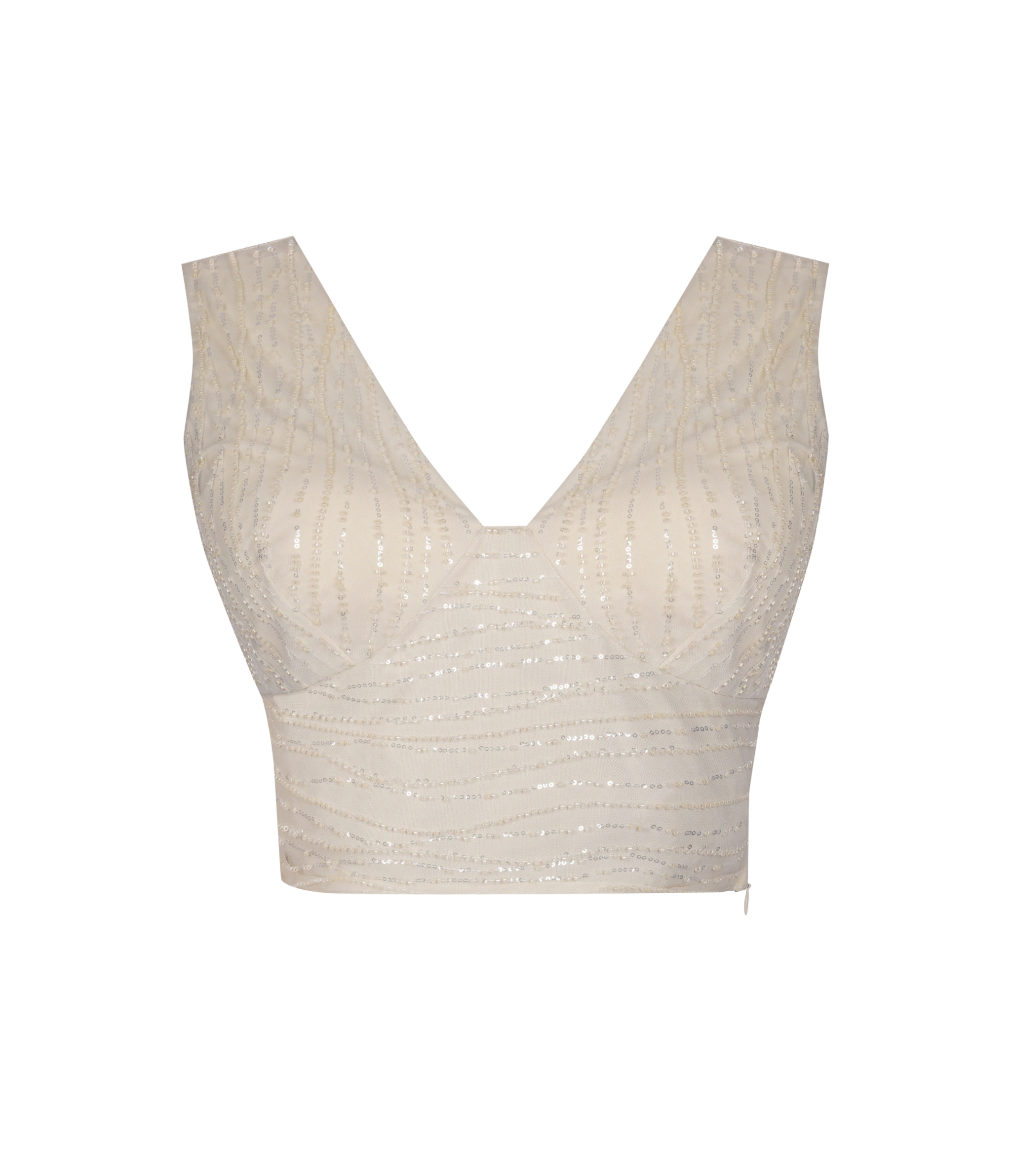 Snug fit ivory padded crop top for women party wear