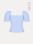 LEONIE ICE BLUE GATHERED SLEEVES BUTTON TOP WITH INBUILT BRA
