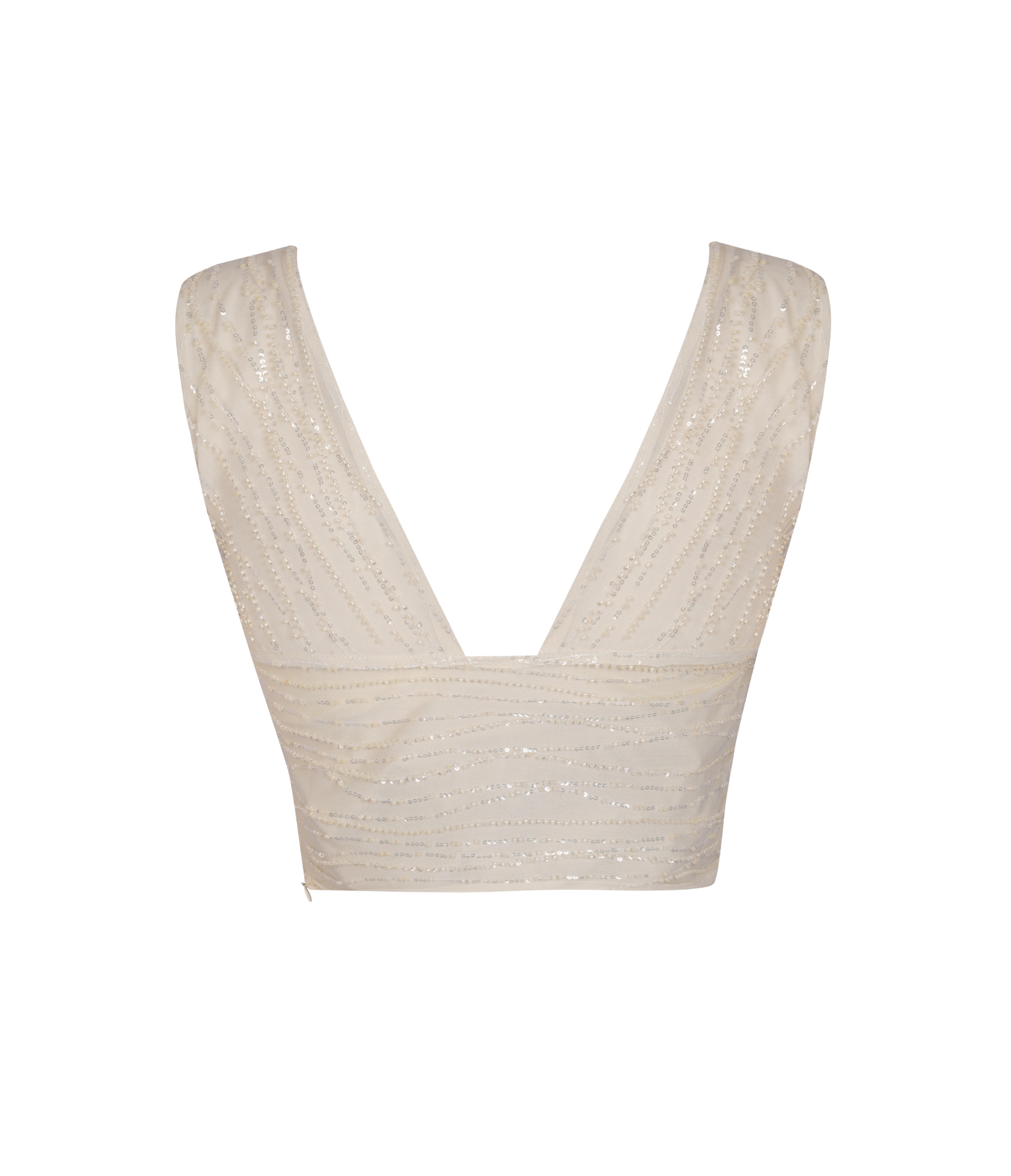 Stylish ivory embroidered crop top with inbuilt bra.
