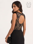SOLENE BLACK BACKLESS CONTRAST LACE TOP WITH INBUILT BRA