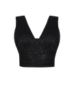 Astra black crop top with embroidery for chic evening wear.