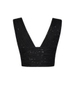 Fashionable black padded crop top with sequin embellishment.
