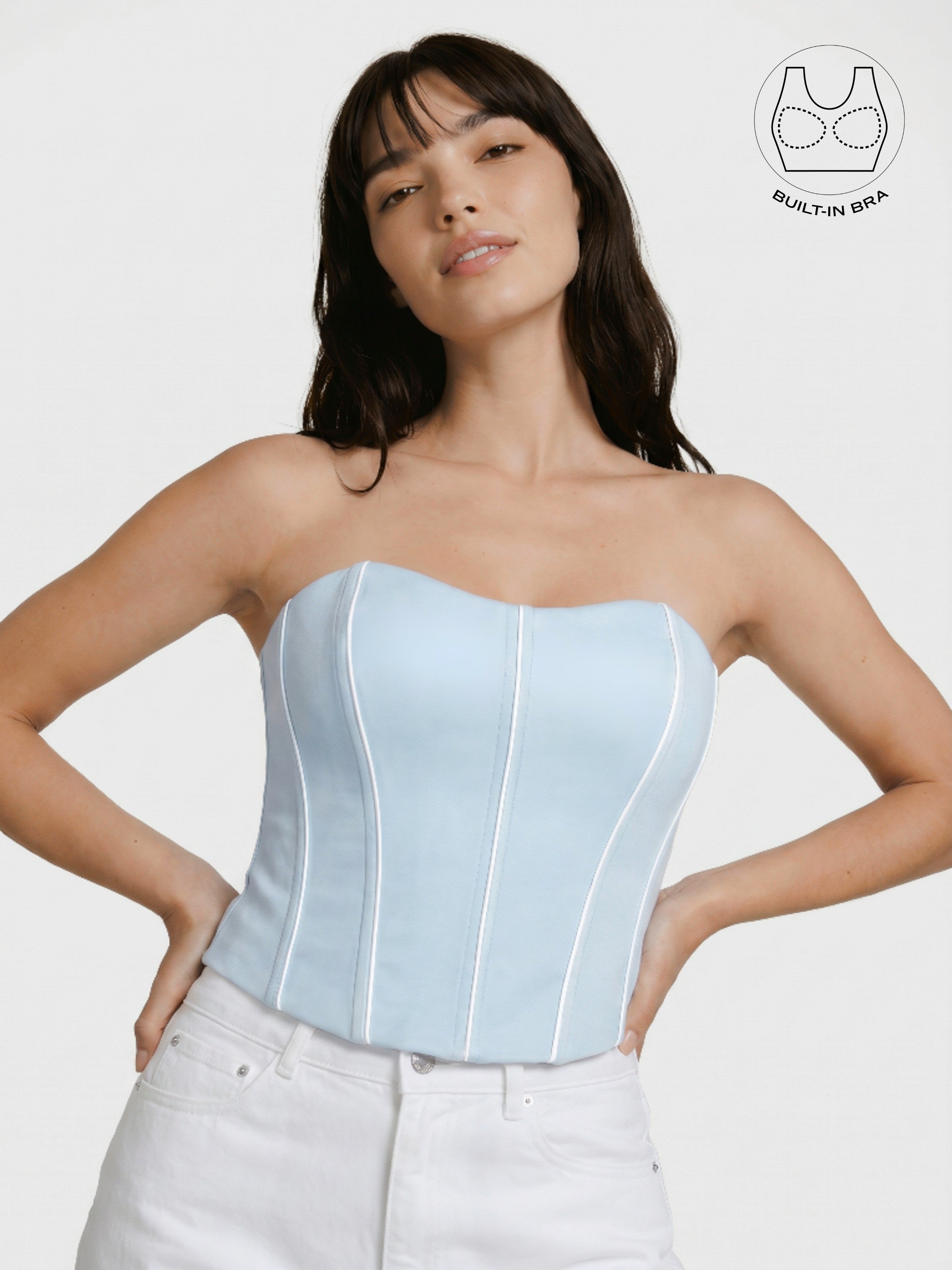 TENERA COOL BLUE SUMMER CASUAL CORSET WITH INBUILT BRA