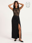 SOLENE BLACK BACKLESS CONTRAST LACE TOP WITH INBUILT BRA