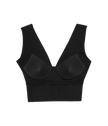Stylish party wear black crop top with padded cups.