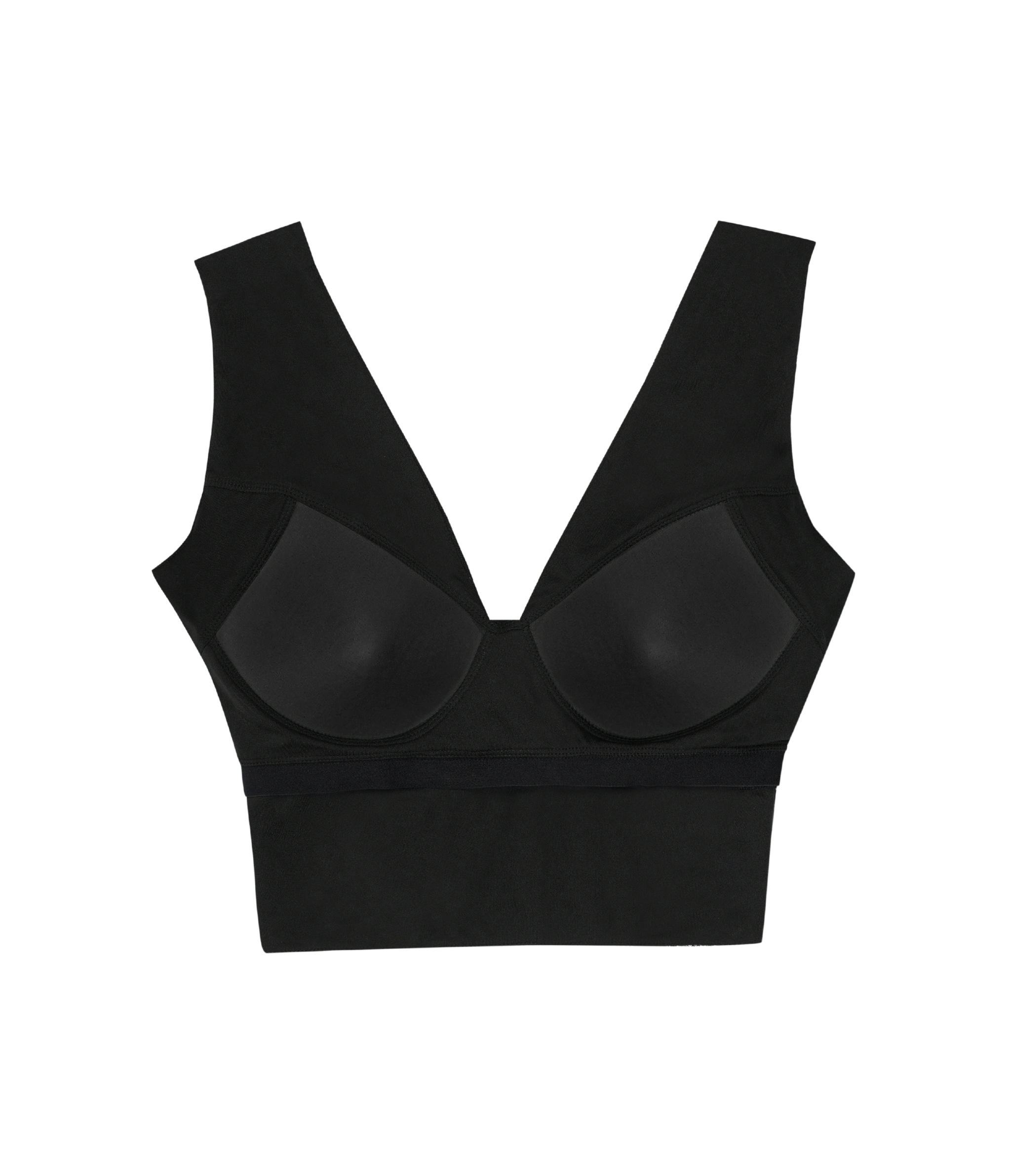 Stylish party wear black crop top with padded cups.
