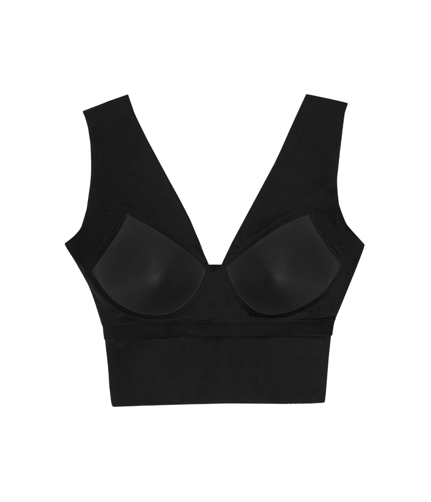 Stylish party wear black crop top with padded cups.