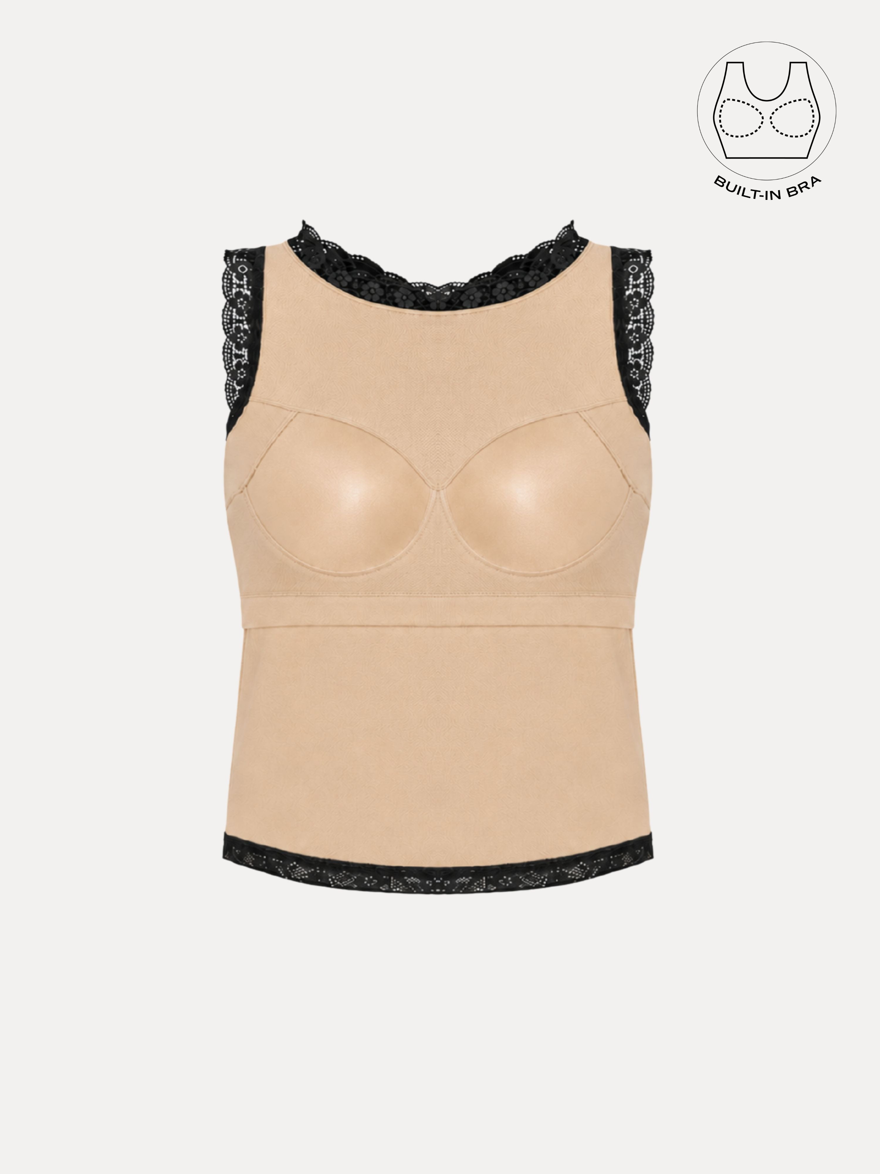 SOLENE BLACK BACKLESS CONTRAST LACE TOP WITH INBUILT BRA