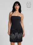 TATIANA BLACK STRAPLESS EMBROIDERED COCKTAIL DRESS WITH BUILT-IN BRA