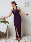 FORTE ROYAL PURPLE STRUCTURED COLLAR GOWN WITH INBUILT BRA