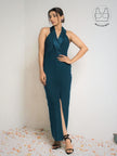FORTE CRYSTAL TEAL STRUCTURED COLLAR GOWN WITH INBUILT BRA