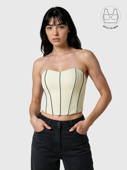 TENERA CREAM SWEETHEART STRIPED CORSET WITH INBUILT BRA