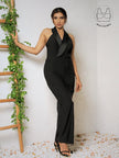 FORTE BLACK STRUCTURED COLLAR GOWN WITH INBUILT BRA