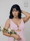 LIBERE POWDER PINK BUCKLE CUTOUT DRESS WITH INBUILT BRA