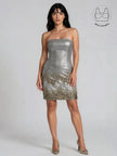 TATIANA METALLIC GOLD EMBROIDERED COCKTAIL DRESS WITH BUILT-IN BRA