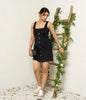 Women’s black smart casual business dress with built-in support.
