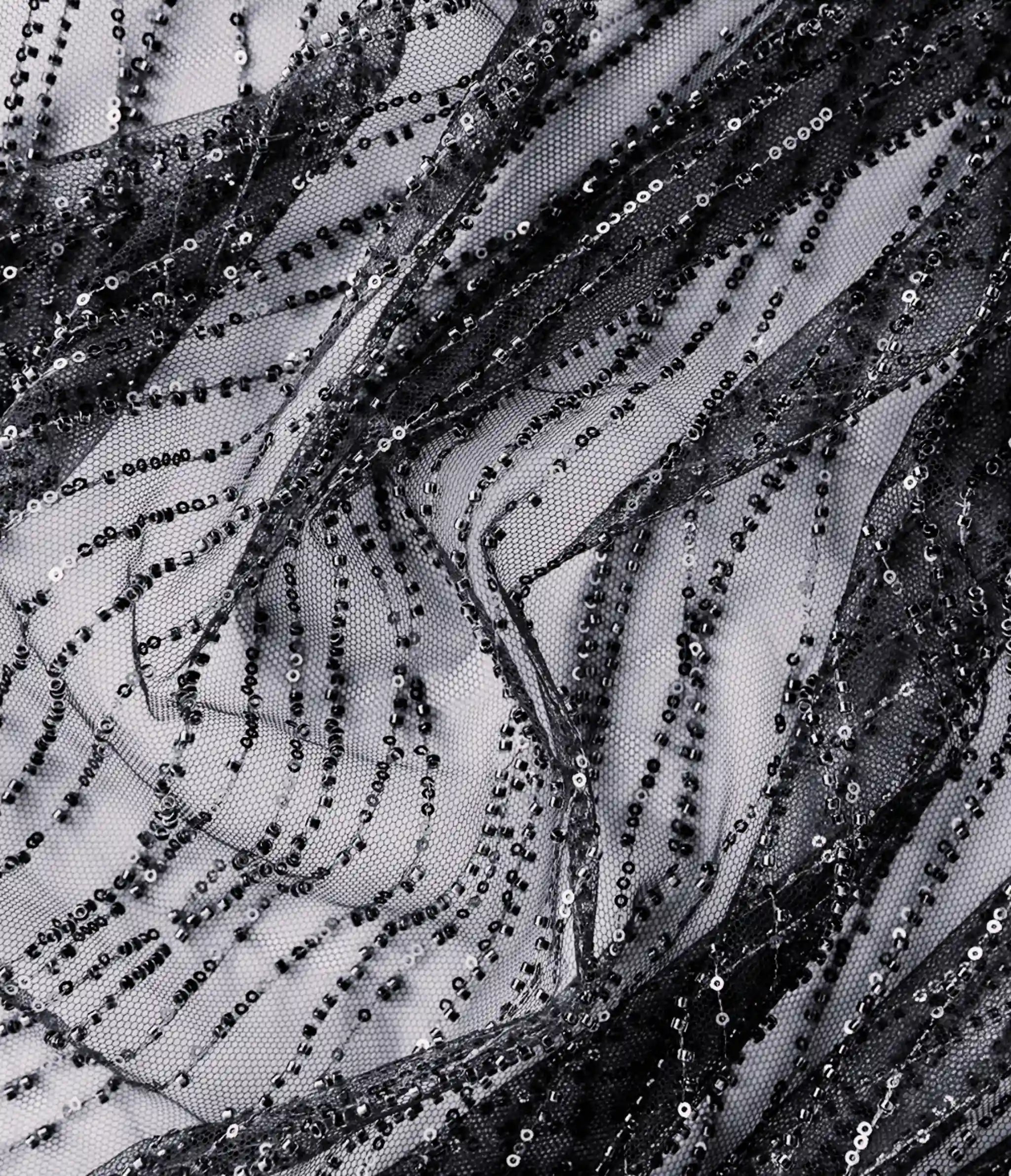 ASTRA black beads and sequins embroidered crop top with inbuilt padded bra