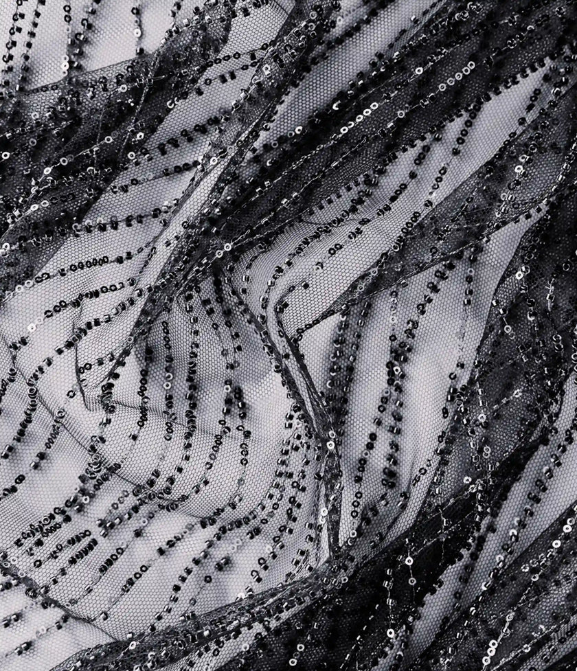 ASTRA black beads and sequins embroidered crop top with inbuilt padded bra