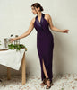 Forte eggplant structured collar evening gown with inbuilt bra.