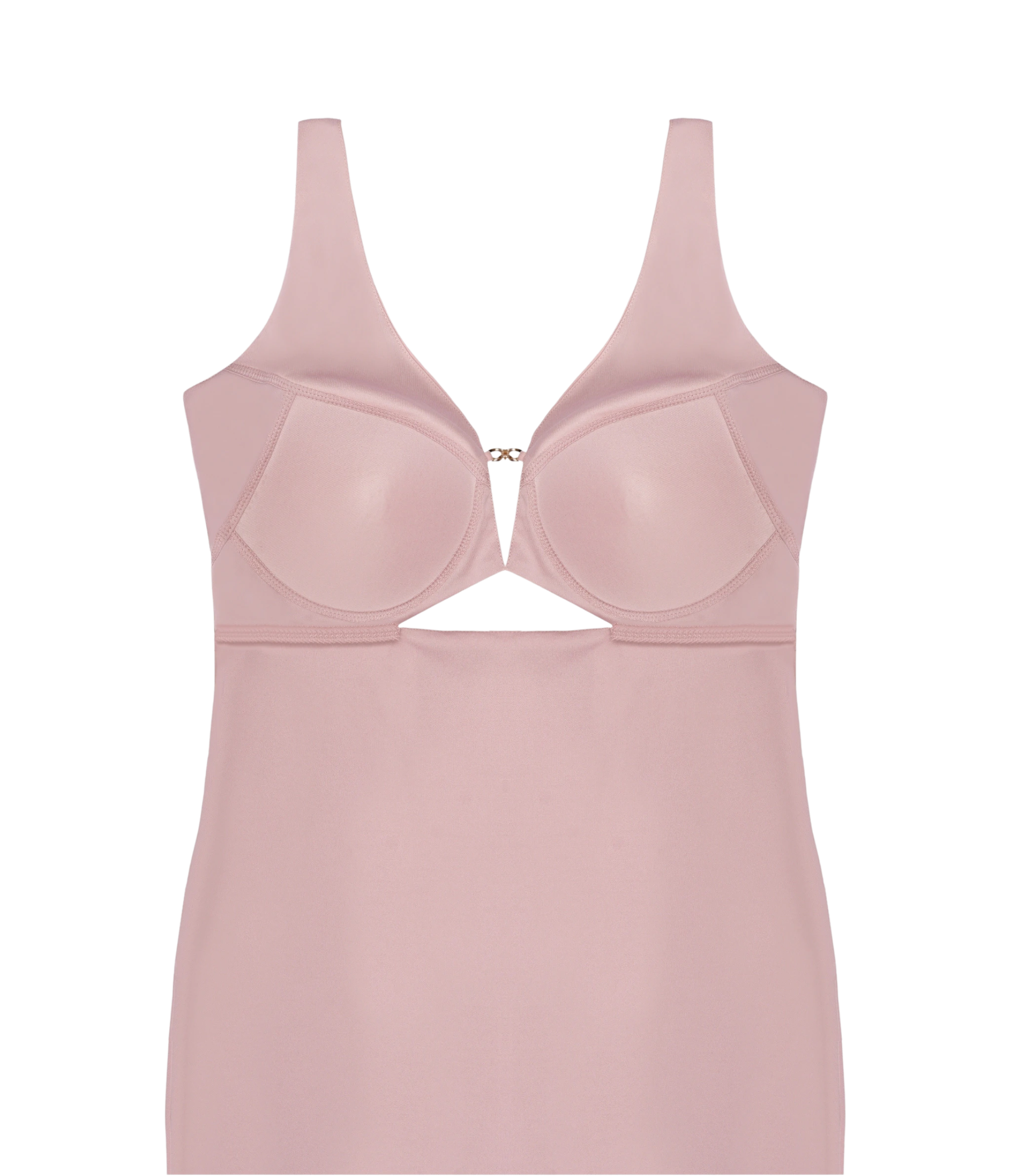 Smooth crepe pink cocktail dress with chic buckle detailing.