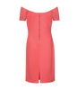 Coral pink off-shoulder padded dress for cocktail evenings.