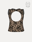 SOLENE BLACK BACKLESS CONTRAST LACE TOP WITH INBUILT BRA