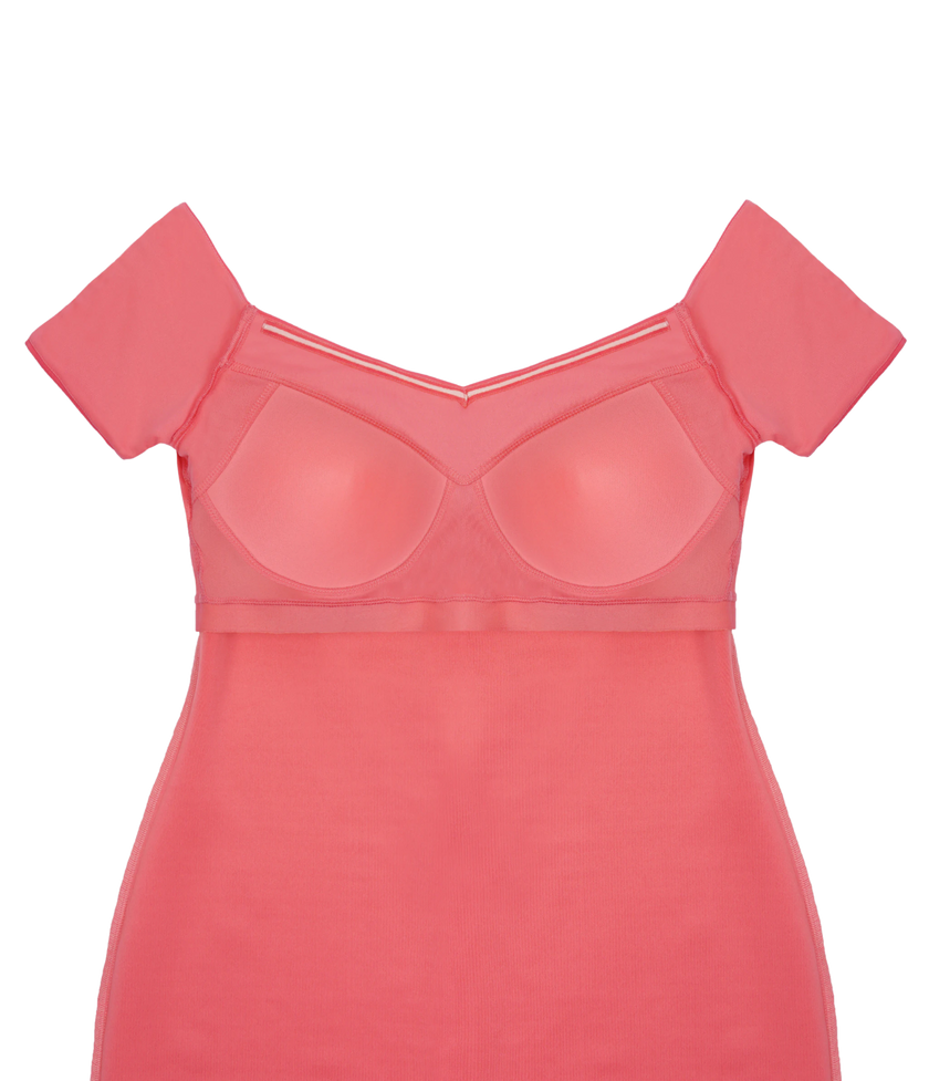 Varie coral pink cocktail dress with padded support.