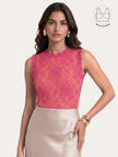 SOLENE HOT PINK BACKLESS CONTRAST LACE TOP WITH INBUILT BRA