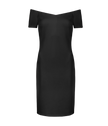 Varie black partywear dress with off-shoulder neckline.
