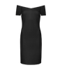 Varie black partywear dress with off-shoulder neckline.
