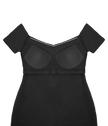 Classic black cocktail dress with padded bra cups.