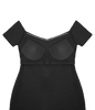 Classic black cocktail dress with padded bra cups.