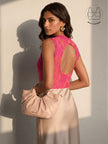 SOLENE HOT PINK BACKLESS CONTRAST LACE TOP WITH INBUILT BRA