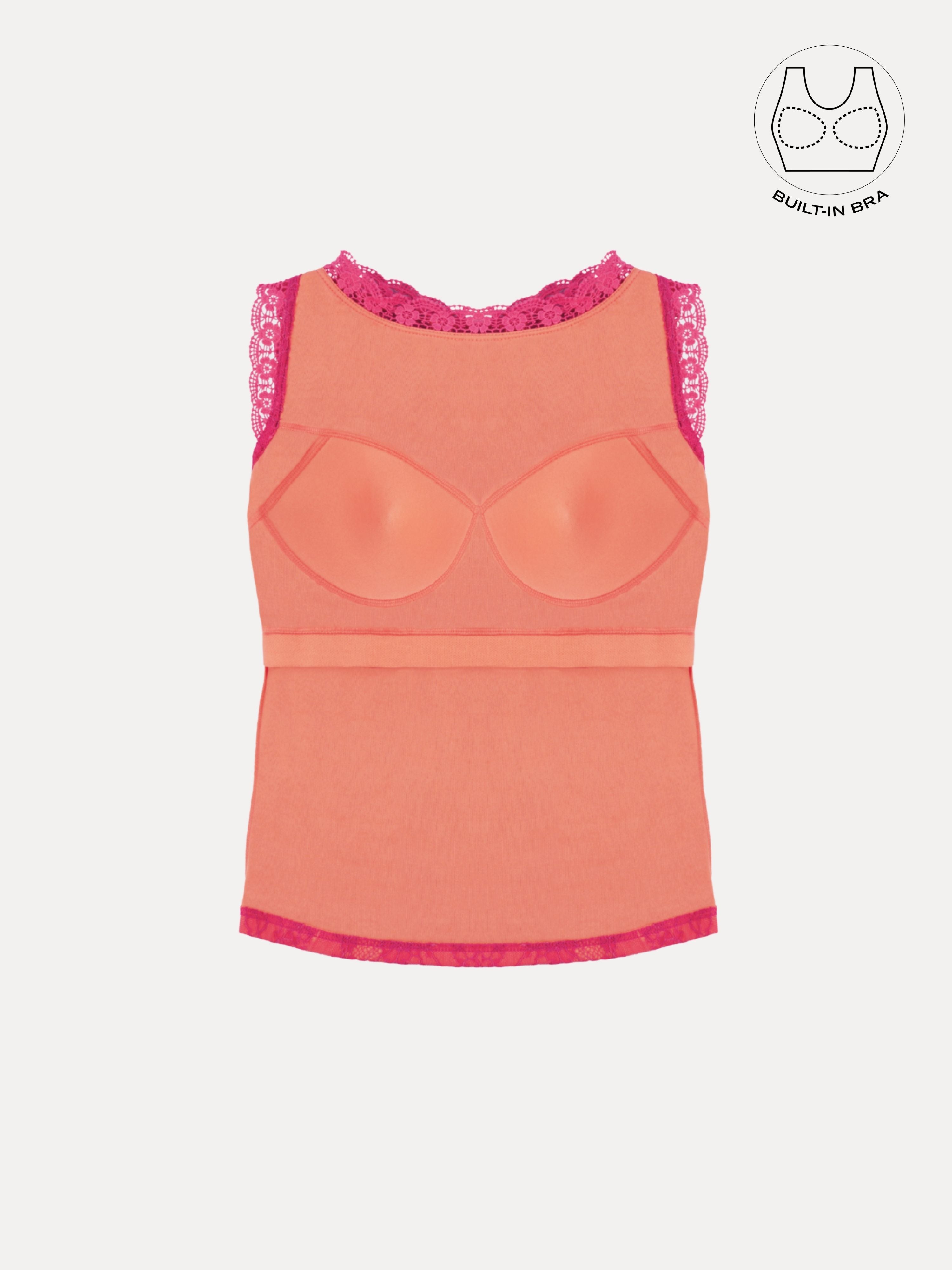 SOLENE HOT PINK BACKLESS CONTRAST LACE TOP WITH INBUILT BRA