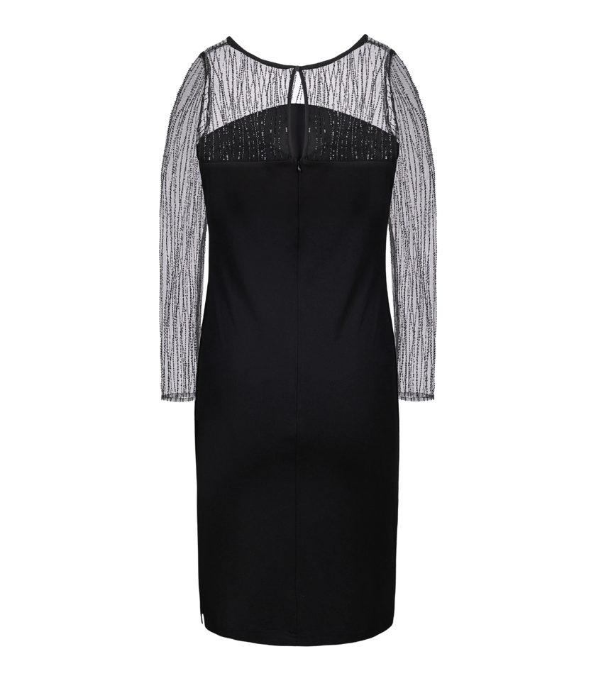 Inara black embroidered cocktail dress with inbuilt bra.
