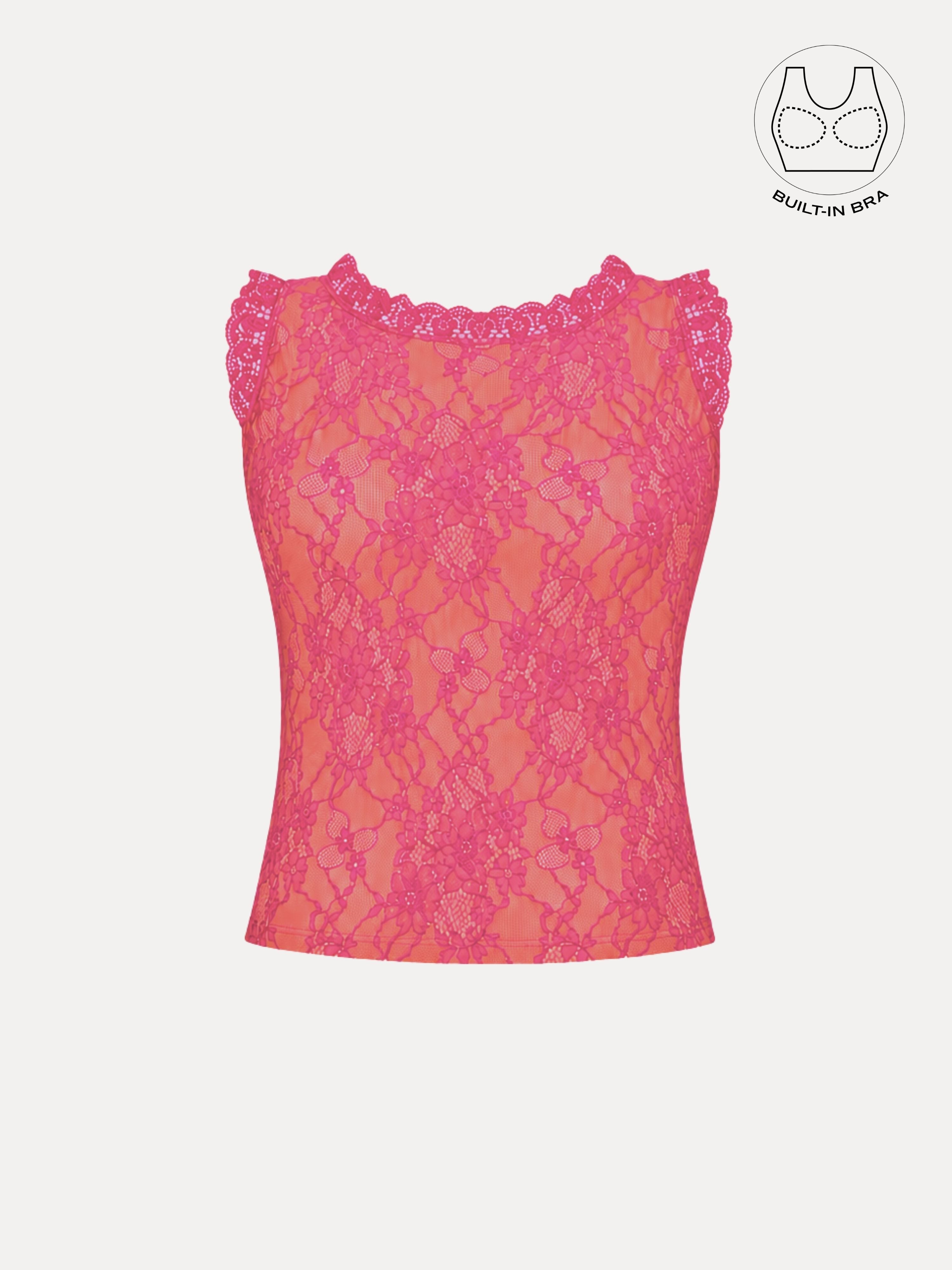 SOLENE HOT PINK BACKLESS CONTRAST LACE TOP WITH INBUILT BRA