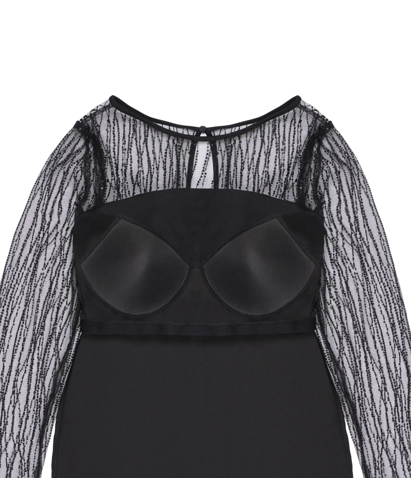 Stylish black embroidered dress with built-in bra support.
