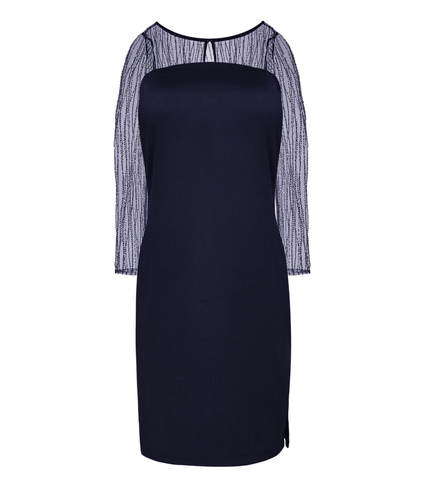 Inara navy blue embroidered cocktail dress for women.
