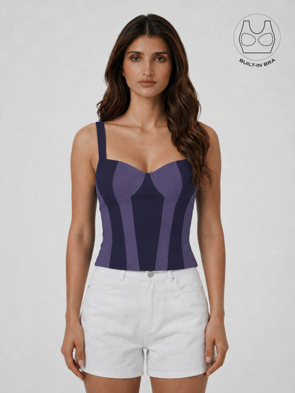 AVELIN MIDNIGHT PURPLE COLOR BLOCK CORSET WITH INBUILT BRA