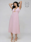 LIBERE POWDER PINK BUCKLE CUTOUT DRESS WITH INBUILT BRA