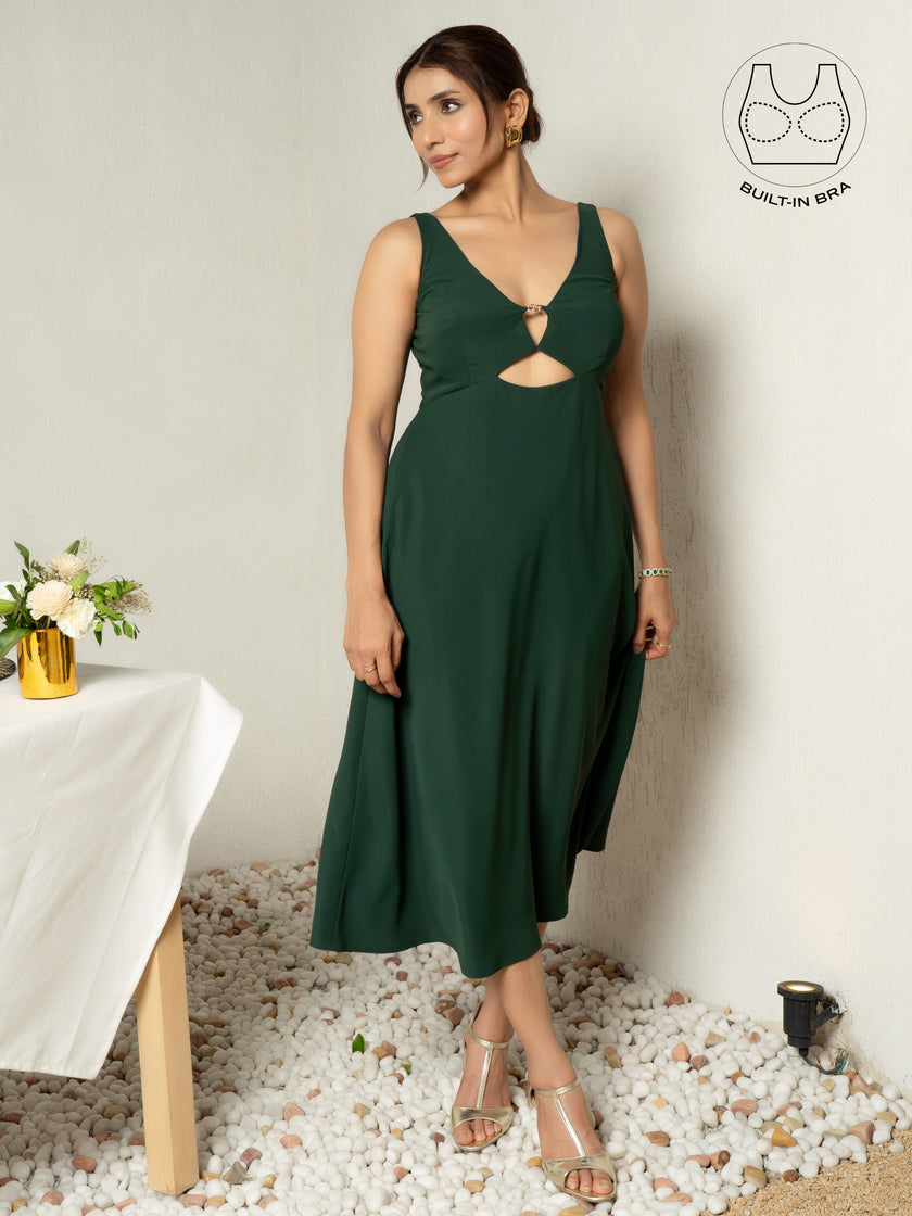 LIBERE FOREST GREEN BUCKLE CUTOUT DRESS WITH INBUILT BRA BUTTERSCOSH LIBERE FOREST GREEN BUCKLE CUTOUT DRESS WITH INBUILT BRA BUTTERSCOSH