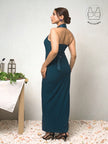 FORTE CRYSTAL TEAL STRUCTURED COLLAR GOWN WITH INBUILT BRA