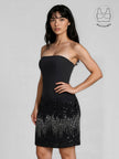TATIANA BLACK STRAPLESS EMBROIDERED COCKTAIL DRESS WITH BUILT-IN BRA
