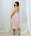 Elegant primrose pink midi dress with built-in bra support.
